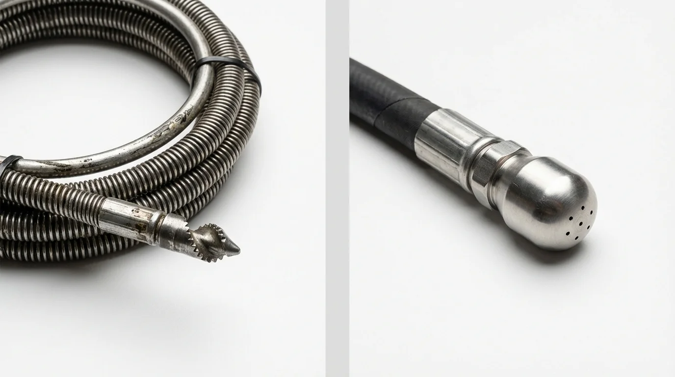 Drain snake cable and hydro jetting nozzle used for drain cleaning in Felton, CA