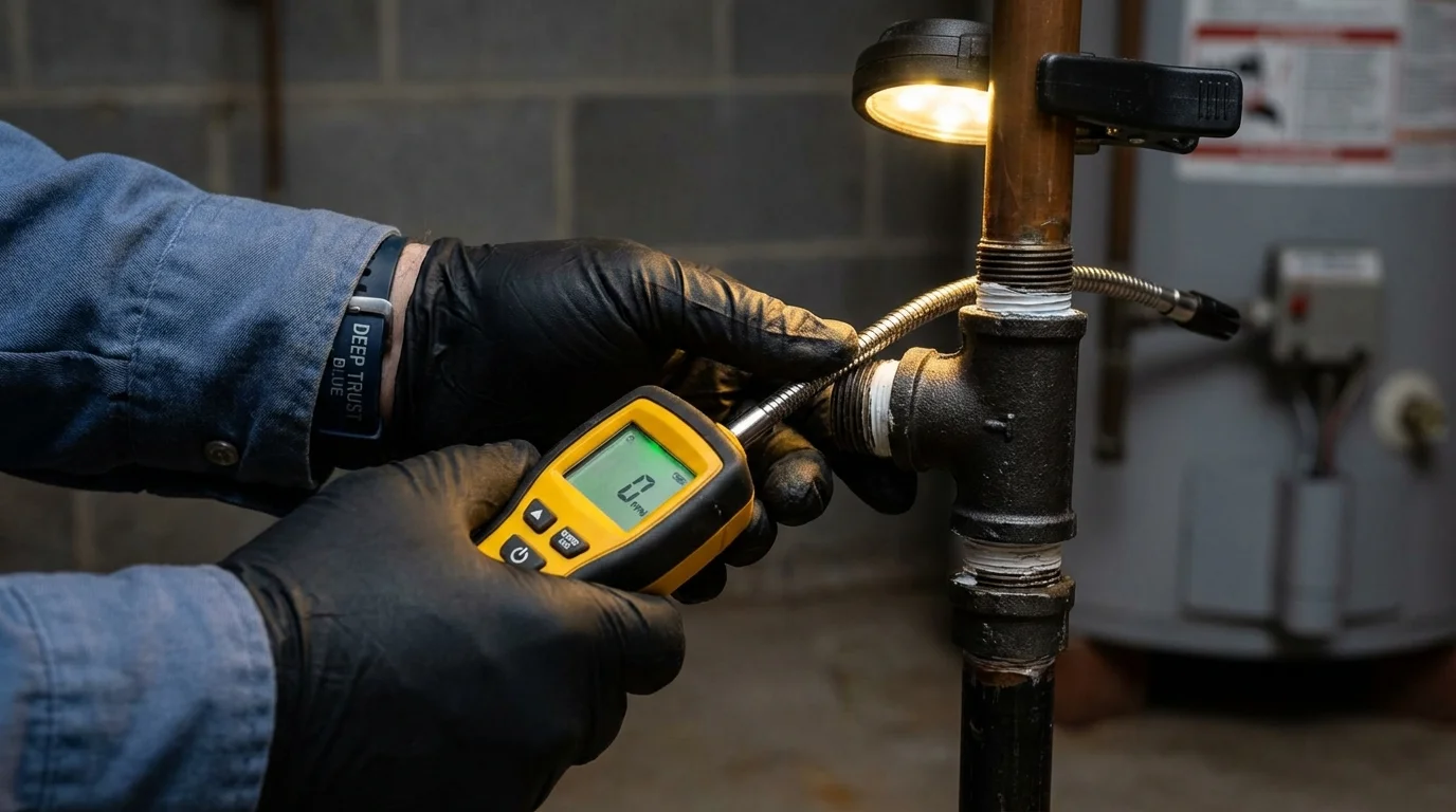 Gas leak detection with electronic sniffer by Johns Plumbing LLC in Felton