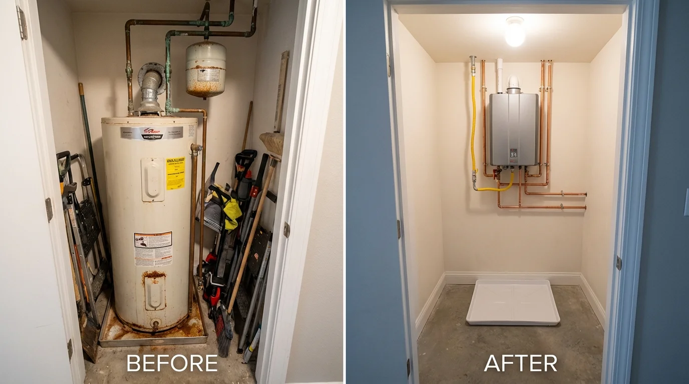 Tank water heater versus wall-mounted tankless unit comparison for Felton, CA homeowners
