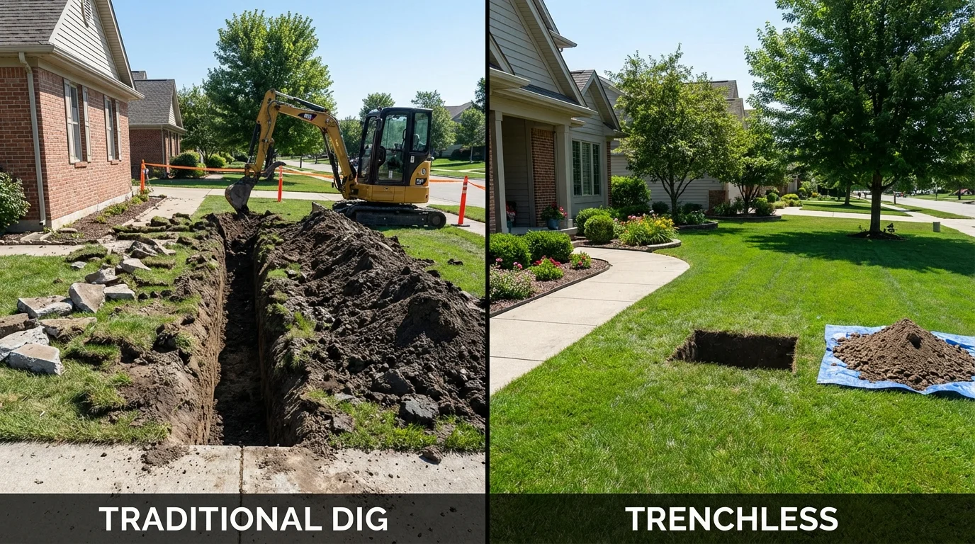 Trenchless sewer repair with minimal yard damage versus traditional excavation in Felton, CA